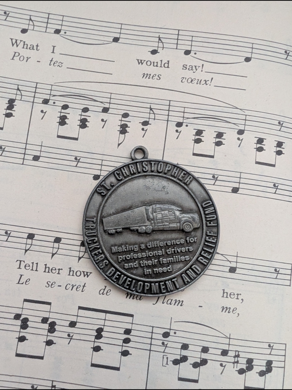 St. Christopher Silver-Tone Truckers Relief Medallion - Gray